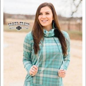Crazy Train Turquoise Plaid~ The most comfortable pullover you will ever own!